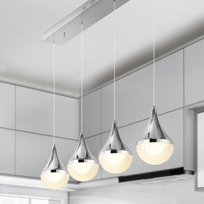 JONATHAN Y JYL7122A Elena Teardrop 47" 4-Light Modern Mid-Century Iron/Acrylic Integrated Linear LED Pendant French Country,Vintage,Bohemian, Chrome/White