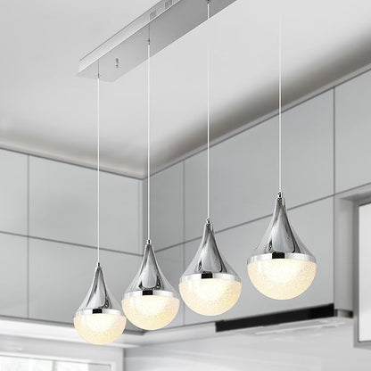 JONATHAN Y JYL7122A Elena Teardrop 47" 4-Light Modern Mid-Century Iron/Acrylic Integrated Linear LED Pendant French Country,Vintage,Bohemian, Chrome/White