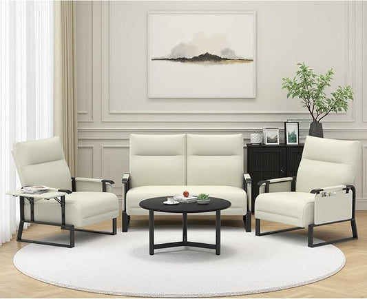 Modular Cloud Sectional Couches for Living Room, Faux Leather Loveseat & Accent Chairs Set of 2, Upholstered Sectional Sofa Set for Office, Beige