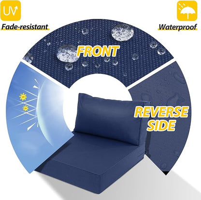 AAAAAcessories Outdoor Deep Seat Cushions, Waterproof, Fade-Resistant Patio Furniture Replacement Cushions, 24" x 24" x 5" + 24" x 13.5", Navy Blue