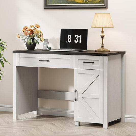 Farmhouse 47" Executive Desk, Computer Desk with Drawers and Storage Cabinet, Workstation Computer Desk for Home Office and Study(Black