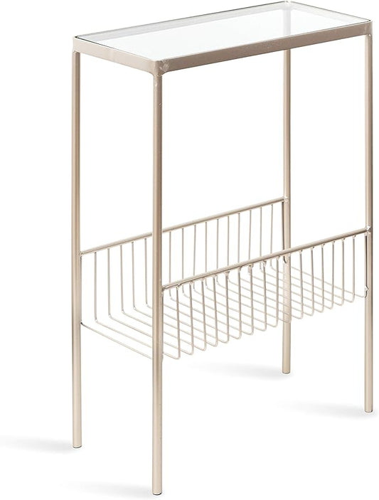 Kate and Laurel Trubey Modern Side Table, 15.75 x 8 x 24.6, Silver, Contemporary End Table with Glass Top