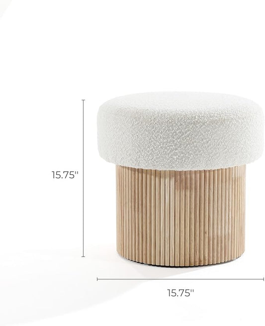 LuxenHome Storage Ottoman, 15.5"W x 15.5"H Modern Upholstered Padded Ivory Footstool with Storage and Wood Fluted Base, Accent Small Table, Footrest Vanity Stool for Living Room, Bedroom, Small Space