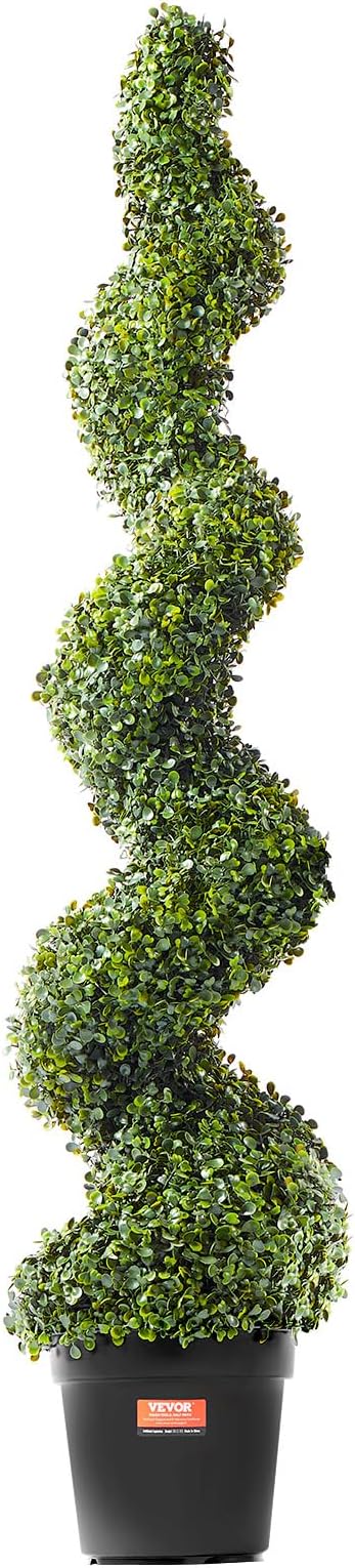 VEVOR Artificial Boxwood Topiary Tree, 60 inch Tall (2 Pieces), Spiral Faux Topiary Trees, Faux Plant w/Extra Leaves & Pot & Small Decoration, UV Rated Greenery Set for Home Decor Indoor/Outdoor