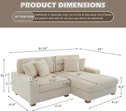 Cloud Sectional Couch with L-Shape Chaise, Modern Modular Sofa with Deep Seat, Upholstered Couches for Living Room Bedroom, White