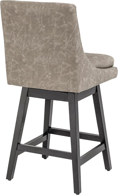 Bar Stools Set of 2, PU Leather Barstools, 26 Inch Upholstered Counter Stools with 14.2" High Back and Footrest, Swivel Counter Height Barstools for Kitchen Island Home Bar Greige