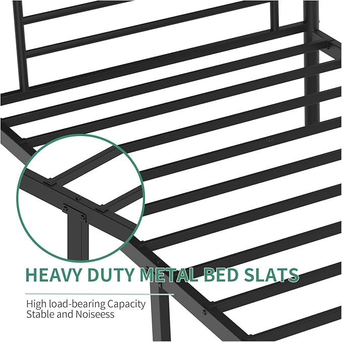 Bunk Beds,Bunk Bed Twin Over Twin for Kids Teens Adults with Ladders and Guardrail,Sturdy Literas Heavy Duty Metal Slats,400 lbs Capacity,No Spring Box Required,Black