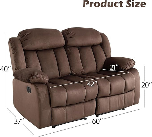 INZOY Manual Loveseat Recliner Sofa with Padded Armrest, Wall-Hugger 2 Seat Reclining Love Seat Couches with Overstuffed Back, Double Seater Reclining Chair for Living Room Theater Seating, Brown