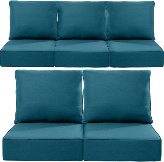 Luxury 24x24x6 Inch Outdoor Cushions for 5 Peice Patio Furniture Set - Set of 5 Water-Resistant Pillow for Dining Rocking Swivel Chairs Loveseat Couch Sectional Sofa - Peacock Blue