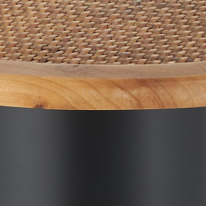 Deco 79 Metal Handmade Side End Accent Table Pedestal End Table with Brown Rattan Tabletop, Side Table 16" x 16" x 20", Black