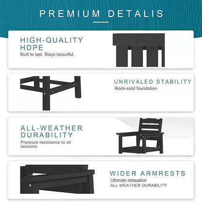 7 Piece Patio Dining Set with 11ft Patio Umbrella (Navy), 7 Black Outdoor HDPE Dining Set with 6 Chairs + 1 Large Table with 2" Umbrella Hole, for Market, Pool, Garden, Backyard, Deck