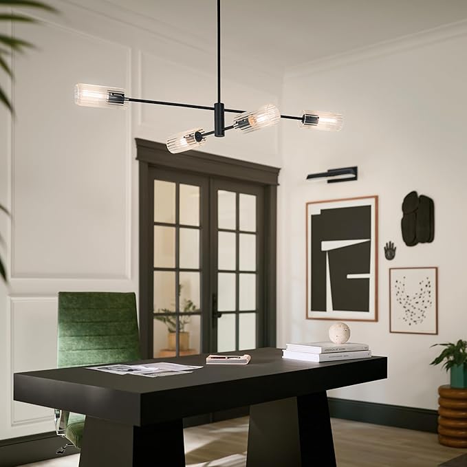 KICHLER Velestino 47.50" 4 Light Linear Chandelier in Black, for Dining Room, Living Room, (7" x 47.50") 52681BK
