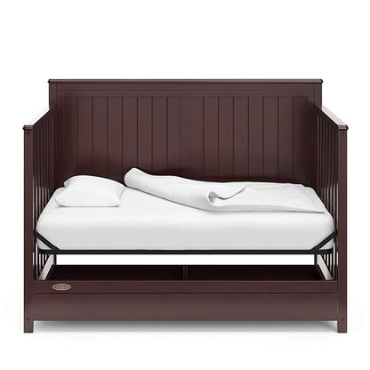 Graco Hadley 5-in-1 Convertible Crib with Drawer (Espresso) – GREENGUARD Gold Certified, Fits Standard Crib Mattress, Converts to Toddler Bed, Daybed and Full Bed, 4 Adjustable Mattress Heights