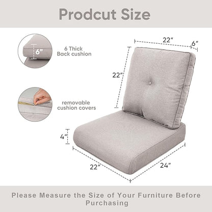 Patio Chair Cushions 4 Packs - Outside High Back Thick Water-Resistant Cushion 22x24 with Zipper Cover for Outdoor Glider Rocking Chairs Loveseat Couch – Beige/Buckle
