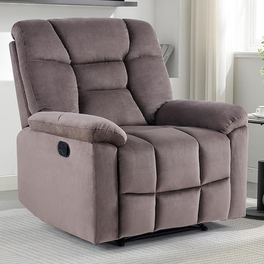 EBELLO Manual Recliner Chair for Adults with Soft Padded Headrest and Backrest, Overstuffed Single Recliner Sofa Chair for Living Room, Dark Brown