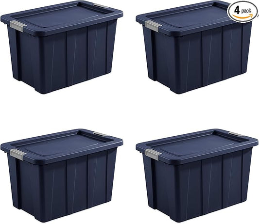 Sterilite 4-Pack Storage Bins with Lids, Heavy Duty Totes, Tuff1, 30 Gallon, Dark Indigo