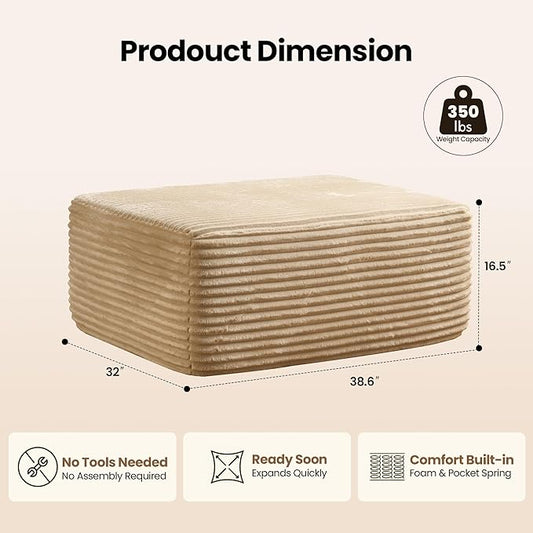 Removable Ottoman Can be Footrest Or Side Table, Idea for Living Room Bedroom Balcony(Plush Fabric, Beige)