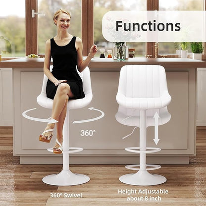 Youhauchair Bar Stools Set of 4, Swivel Counter Height Barstools with Back, Adjustable PU Leather Bar Chairs, Modern Armless Kitchen Island Stool, White