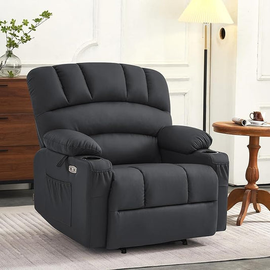 MCombo Power Lift Recliner Chair for Elderly, Lift Chair with Heat and Massage, Extra Wide Lift Recliner for Big People, Faux Leather R7096 (Medium-Wide, Black)