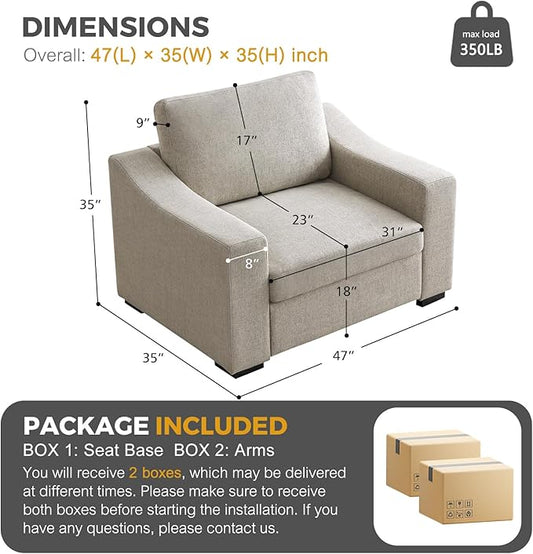 ELUCHANG 47" W Oversized Accent Chair, Linen Fabric Modern Chair with Deep Seat, Washable Covers, Comfy Upholstered Large Chair Armchair Sofa Chair Reading Chair for Living Room Bedroom Office,Oatmeal