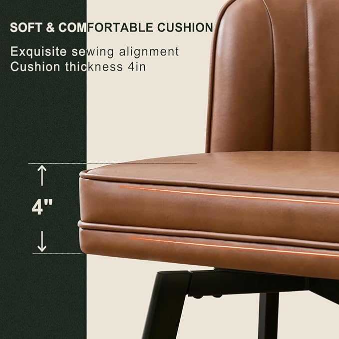 Swivel Counter Height Bar Stools Set of 4, 26'' Modern Barstools with Backs and Metal Legs, Upholstered Bar Chairs, Faux Leather Dark Brown Stools for Kitchen Island Chairs