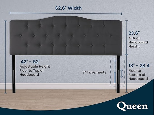 Naomi Home Cassandra Queen Tufted Headboard, Upholstered in Durable Linen Fabric – Premium Foam Cushioning, Adjustable Height, Floating Wall or Bed Frame Mount, Compatible with Adjustable Beds
