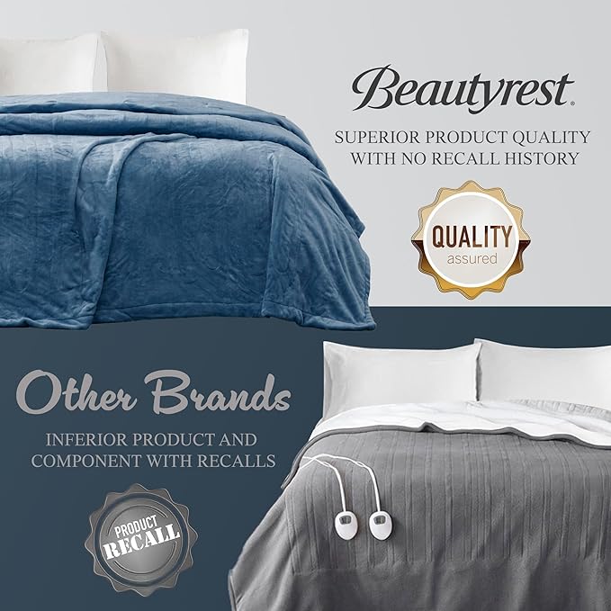 Beautyrest Heated Electric Blanket for Cold Weather, Fast Heating Heated Blanket, Auto Shut Off, Virtually Zero EMF, Multi Heat Setting, UL Certified, Sapphire Full (84 inx80 in)