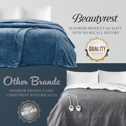 Beautyrest Heated Electric Blanket for Cold Weather, Fast Heating Heated Blanket, Auto Shut Off, Virtually Zero EMF, Multi Heat Setting, UL Certified, Sapphire Full (84 inx80 in)
