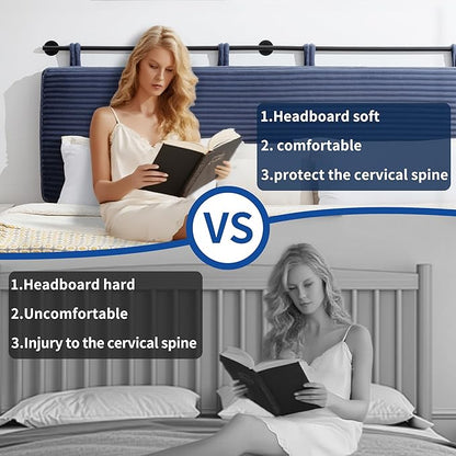 UEV Queen Headboard Only, Wall Mounted Hanging Upholstered Bed Head Board, Modern Vertical Channel Design of Fine Flannel, Elegant Dark Blue Fluted Headboard for Bedroom (Dark Blue, Queen Size)