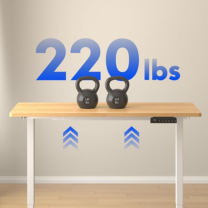 FLEXISPOT E3 Dual Motor Electric Standing Desk 48 x 30 Sit Stand Up Desk, Holds 220 lbs, Adjustable Height w/Memory Presets, One-Piece Maple Desktop & White Frame, Ships in 2 Boxes
