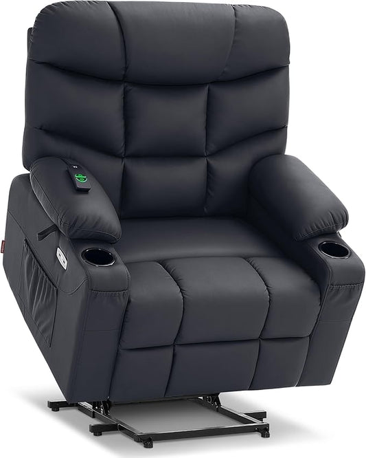 MCombo Oversized Power Lift Recliner Chair with Extended Footrest for Elderly People, Faux Leather R7289 (Black, Oversize)