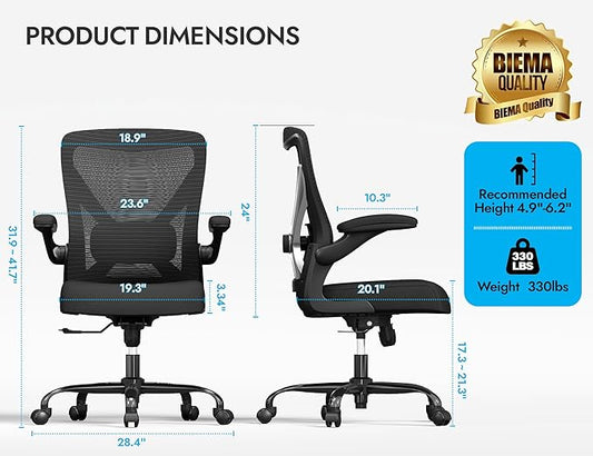 Ergonomic Office Chair - X-Shaped Computer Desk Chairs Comfy, Mesh High-Back Gaming Chair with Adjustable Lumbar Support, Executive Task Chair for Adults, Comfortable for Long Hours