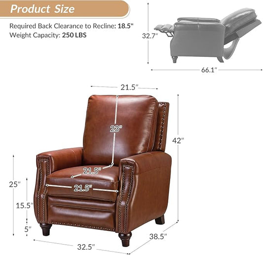 HULALA HOME Genuine Leather Recliner Chair Set of 2, Push Back Recliner Armchair with Thick Seat and Backrest(Brown)