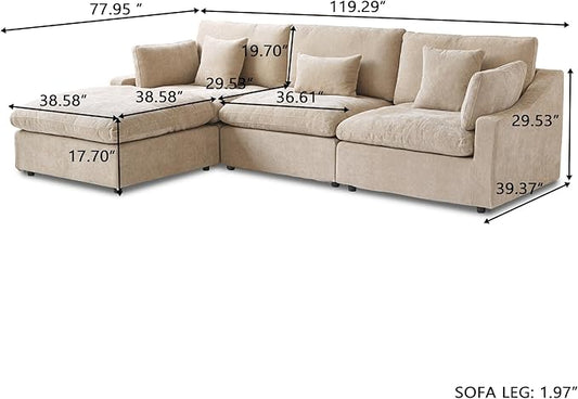 JACH L-Shaped Sectional Couches for Living Room, Cloud Sectional Couch with Deep Seat, Modular Sectional Sofa with Chaise, Covers Removeable & Washable, Sofas Furniture for Living Room, Khaki