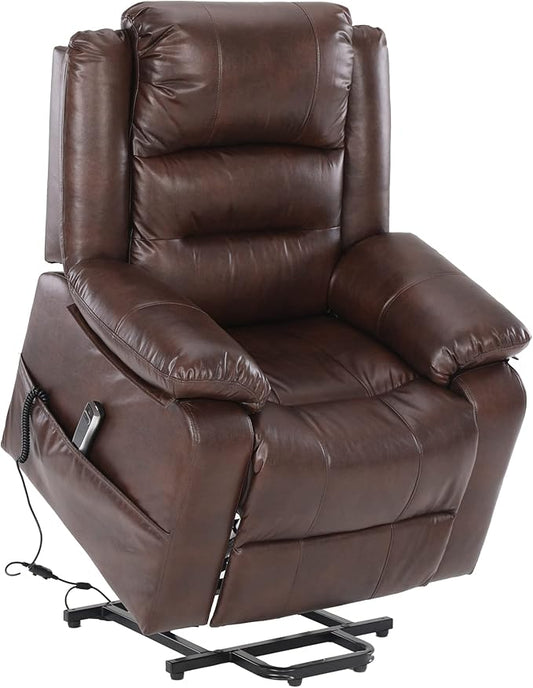 S*MAX Dual Motor Power Lift Recliners Chair for Elderly Infinite Position Full Air Leather Lay Flat Electric Recliner Chairs for Seniors Side Pockets USB Charge Port Brown