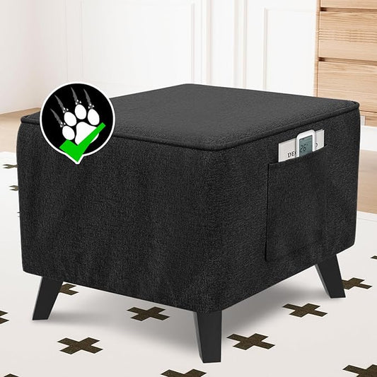 H.VERSAILTEX Square Ottoman Cover Fit Length 36"-37" Footrest Durable Linen Look Fabric Ottoman Slipcover Thick Footrest Stool Covers for Oversized Square Ottoman Removable Washable - Heather Black