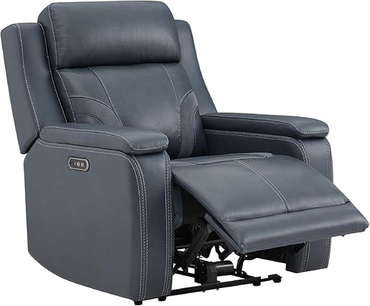Watson & Whitely Genuine Leather Electric Recliner Chairs for Adults, Lay Flat Recliner with Power Headrest & Chargers for Living Room, Blue