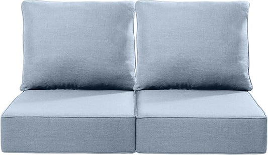 Luxury 22x24/22x25 6-Inch Outdoor Seat Cushions - Set of 2 Water Resistant Patio Chair Comfortable Cushion for Rattan Dining Rocker Glider Chairs Loveseat Couch Sectional Sofa - Baby Blue