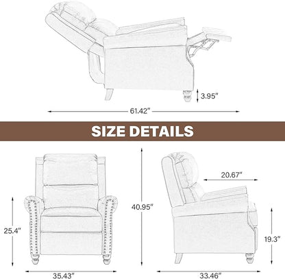 UIXE Pushback Recliner Chairs Set of 2, PU Leather Armchair Push Back Accent Chair, Rivet Trim Club Chair Home Theater Overstuffed Single Sofa Reading Seat for Living Room, Black