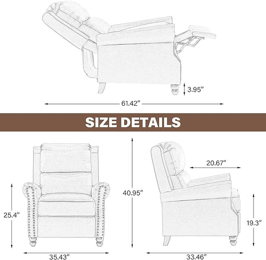 UIXE Pushback Recliner Chairs Set of 2, Fabric Armchair Push Back Accent Chair, Rivet Trim Club Chair Home Theater Overstuffed Single Sofa Reading Seat for Living Room, Stripe Blue