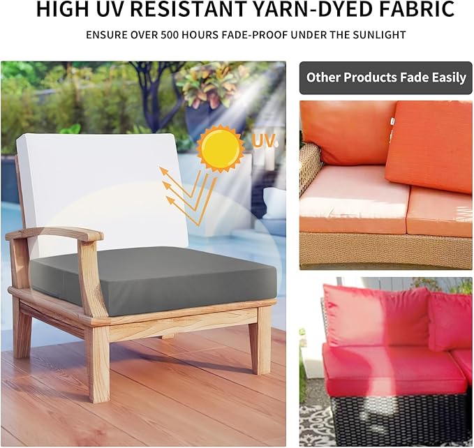 Easy-Going Waterproof Patio Cushion Covers ONLY Cover 20x18x4 inch 4 Pack Replacement Non-Slip Outdoor Seat Cushion Slipcover with Zipper. Dark Gray