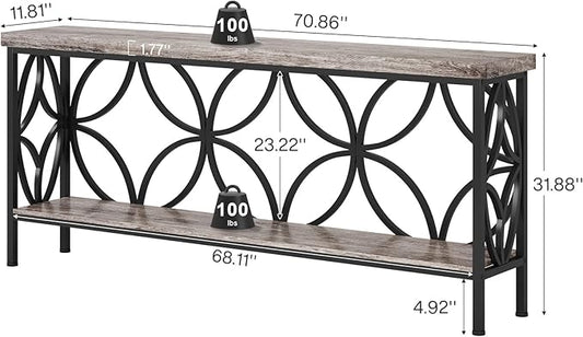 Tribesigns 70.9-Inch Narrow Sofa Table, 2-Tier Industrial Console Table Behind Couch, Long Entry Tables with Storage for Entryway, Living Room, Foyer, Hallway, Grey