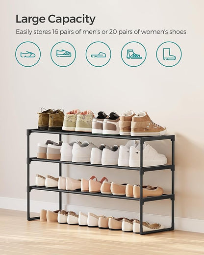 SONGMICS Shoe Rack, 3-Tier Shoe Organizer, Metal Storage Shelf, Upright or Upside Down, for 16-20 Pairs, Stackable, for Entryway, 11.8 x 36.2 x 21.7 Inches, Black ULSA303B02