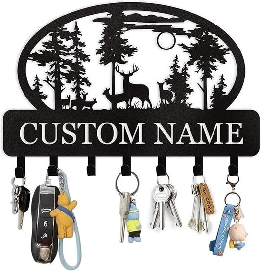 Personalized Key Holder for Wall, Custom Metal Deer Cabin Key Hooks with Name, Metal Key Holder Hooks Organizer Rack, Key Hanger Decor for Kitchen, Entryway, Hallway, Office, Doorway