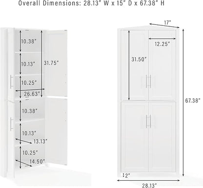 Crosley Furniture Savannah Traditional Corner Pantry Storage Cabinet with Shelves, Kitchen, Dining, Laundry, White