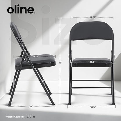 Oline Vinyl Folding Chairs, Padded Vinyl Cushion Chairs with Durable Metal Frame, Indoor Outdoor Stackable Foldable Guest Chairs for Office Wedding Kitchen Dining, 300lb Capacity (Black, 6 Pack)