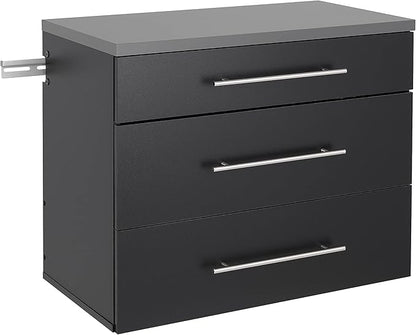 Prepac HangUps 30'' Garage Storage Cabinet with 3 Drawers, Wood Wall Mount Pantry Cabinet, Wall Hanging Laundry Room Cupboard, Kitchen Pantry for Garage, Kitchen and Laundry Organization, Black