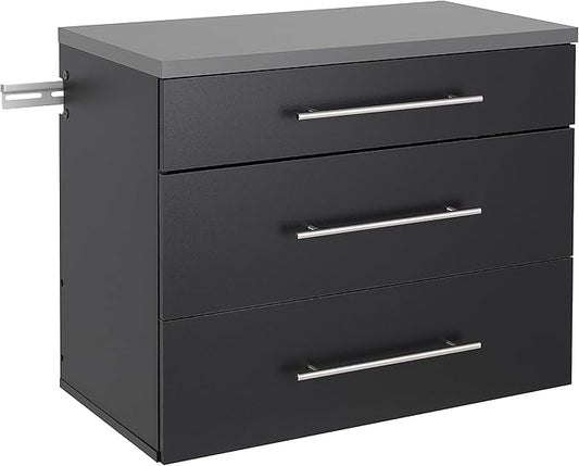 Prepac HangUps 30'' Garage Storage Cabinet with 3 Drawers, Wood Wall Mount Pantry Cabinet, Wall Hanging Laundry Room Cupboard, Kitchen Pantry for Garage, Kitchen and Laundry Organization, Black