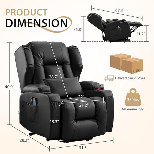 Power Lift Chair Recliner with Heat and Massage,Single Sofa Chair Recliner for Elderly,Electric Recliners Comfortable Lift Chairs for Living Room with Remote/Storage/Cup Holders/USB Port (Black)