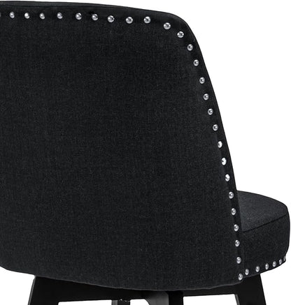 MINCETA Bar Stools Set of 2, 26 Inch Upholstered Barstools with High Back and Footrest, Swivel Counter Height Barstools for Kitchen Island Home Bar Black